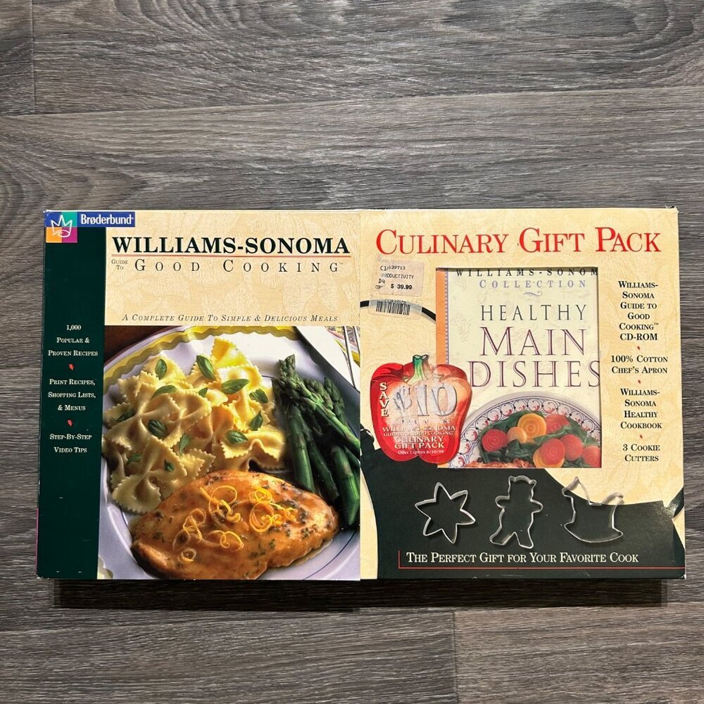 Williams Sonoma Culinary Gift Set Healthy Main Dishes Cookbook Apron 1996 VTG